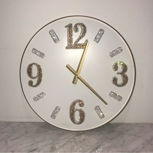 Clock wall decor Metal White Gold ~embellished swarovski crystals